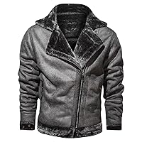Men's Faux Leather Fleece Jacket Winter Warm Motorcycle Fur Vintage Coat Retro Suede Motorcycle Bomber Jackets