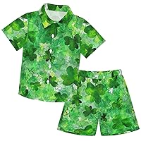 visesunny Toddler Boys 2 Piece Outfit Button Down Shirt and Short Sets Abstract Green Clover St Boy Summer Outfits