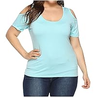 Plus Size Basic Cold Shoulder Tops for Women Summer Short Sleeve Round Neck T-Shirts Trendy Casual Loose Fit Shirts