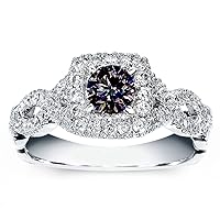 3.28 ct VVS1 Round Moissanite Solitaire Silver Plated Engagement Ring White Brown Blue Color Size 7