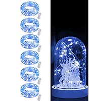 Blue Fairy Lights Battery Operated，6-Pack LED String Lights Waterproof Silver Wire 7ft 20 LED Firefly Starry Light for DIY Wedding Party Bedroom Patio Christmas