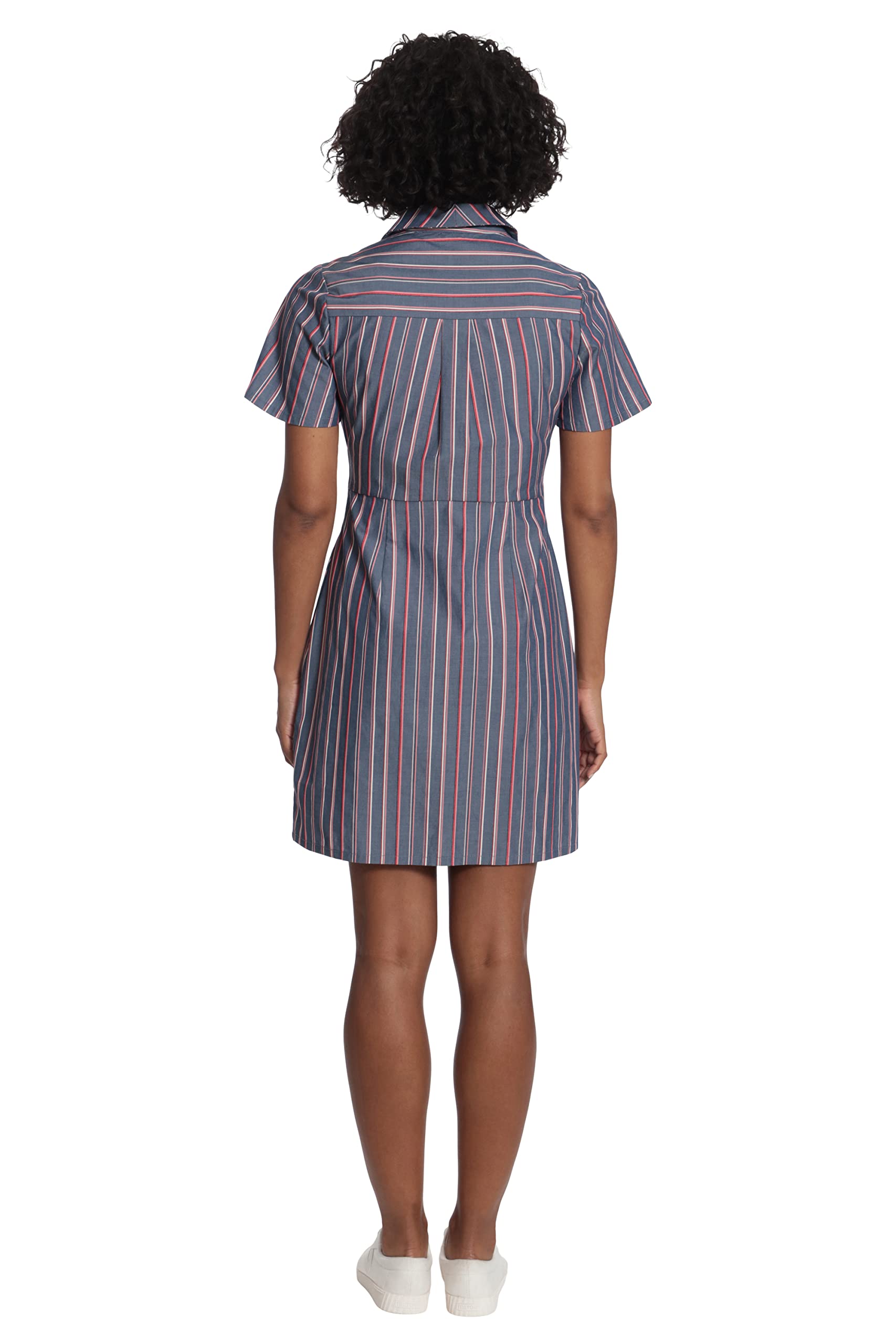 London Times Women's Short Sleeve Shirt Dress with Waist Tie