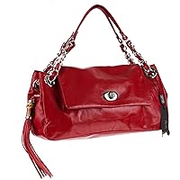 Italian Made Red Leather Designer Flap Bag with Tassel