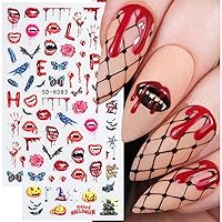 Halloween Nail Art Sticker,5D Stereoscopic Halloween Nail Stickers,3D Nail Art Supplies Skull Ghost Pumpkin Spider Bloody Lips Nail Designs Halloween Party Decorations Winter Embossed Decals (3PCS)