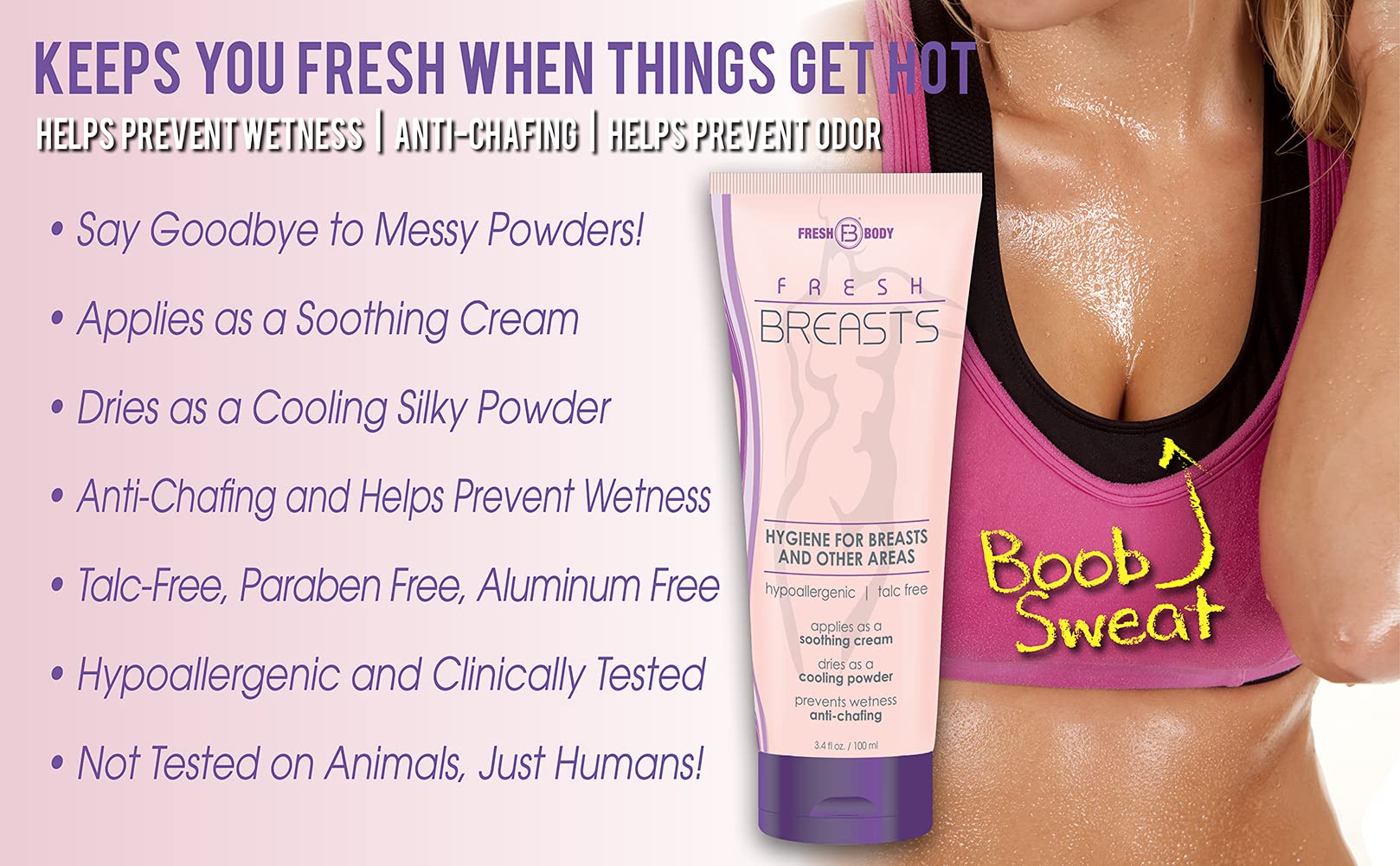 Fresh Body FB Fresh Breasts Anti Chafing Deodorant Lotion for Women, 3.4 Fl Oz (2 Pack)