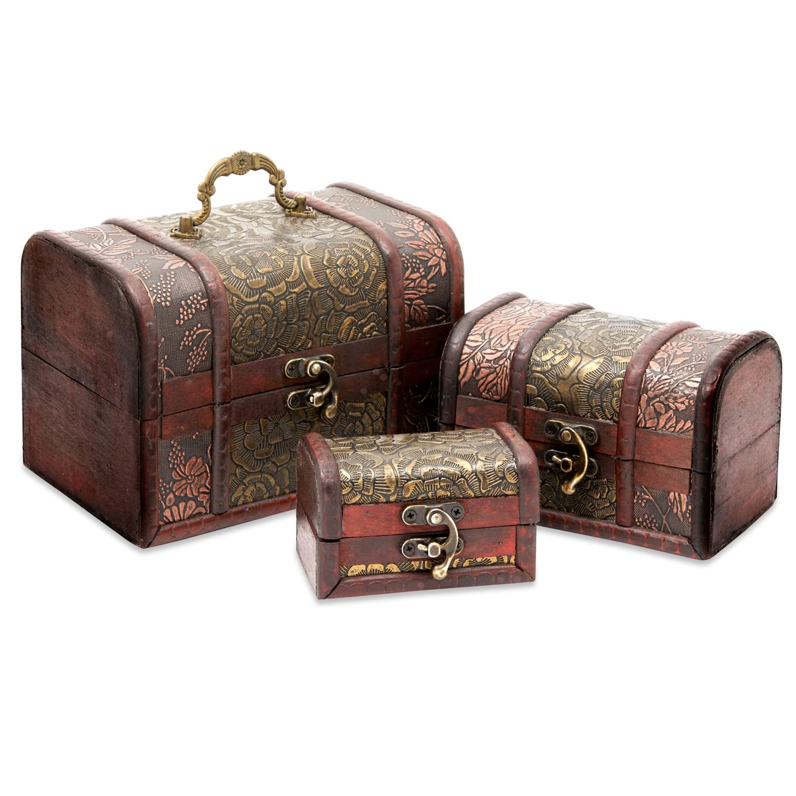 Mua 3-Set Small Wooden Treasure Chest Boxes with Flower Motifs ...