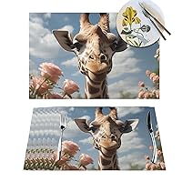 1 Placemats Set Beautiful Giraffe Woven Place Mats for Dining Table Heat Resistant Table Mats Non-Slip Place Mats for Kitchen Washable PVC Vinyl Place Mats