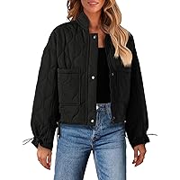 MEROKEETY Women's Cropped Zip-Up Bomber Jackets Warm Quilted Long Sleeve Stand Neck Winter Coats