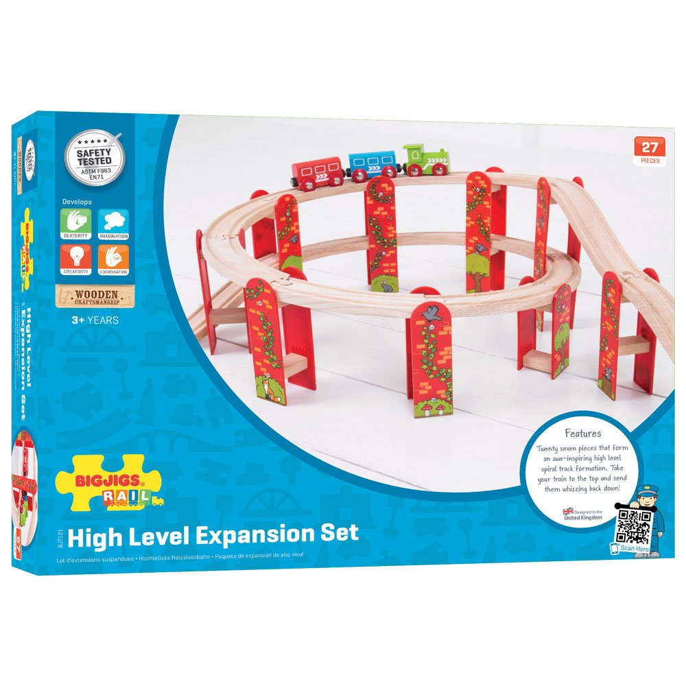 Bigjigs Rail, High Level Train Track Expansion Pack, Wooden Toys, Bigjigs Train Accessories, Wooden Train Track, Train Toys, Wooden Toys for 3 4 5 Year Olds