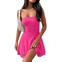 MEROKEETY Women's 2024 Summer Strapless Tube Dress Sexy Off Shoulder Ruffle Tiered Flowy Mini Dresses
