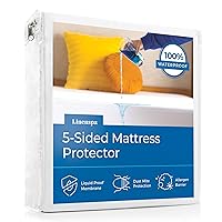 LINENSPA Waterproof 5-Sided Premium Mattress Protector – Breathable and Hypoallergenic – Fitted Sheet Style Machine Washable Protector – Queen