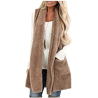 Womens Furry Fleece Tunic Vest Sleeveless Lapel Open Front Casual Cardigan Drape Fluffy Cozy Loose Solid Waistcoat