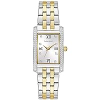Caravelle designed by Bulova Caravelle by Bulova Ladies' Classic Crystal 3-Hand Quartz Watch, Roman Numeral Markers, Rectangle Case, Curved Mineral Crystal