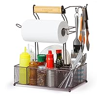 FANGSUN Grill Caddy, BBQ Caddy with Paper Towel Holder, Picnic Condiment Utensil Caddy for Outdoor Camping, Barbecue Accessories Storage Organizer for Griddle Grilling Tool, Rv Patio Camper Must Haves