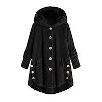 TUNUSKAT Womens Plus Size Fleece Hoodies Winter Casual Cute Button Sherpa Jacket Solid Long Sleeve Soft Cozy Fuzzy Outwear