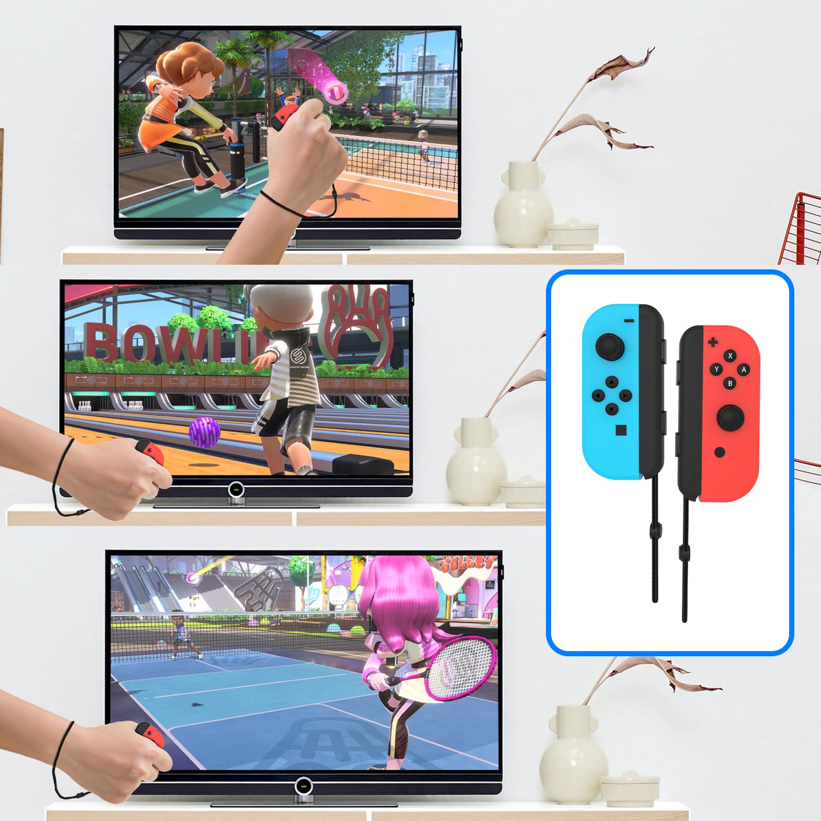JDDWIN Switch Accessories Bundle:9 IN 1 Nintendo Switch Sports Game Accessories kit for Switch/Switch OLED Tennis Rackets,Hand Straps,Sword,Joycon Grip for Mario Golf Super Rush and Leg Straps