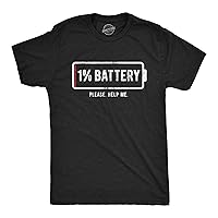 Mens 1% Battery Please Help Me Tshirt Funny Running On Empty Graphic Tee