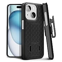 MOTIVE for iPhone 15 Case with Belt Clip, Shell Holster Combo for Apple iPhone 15 Holster, Slim Rugged Case, Drop Shockproof Protective Cover & Kickstand, 6.1 inch | Black