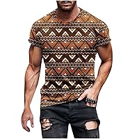 Men's Aztec T-Shirt Summer Short Sleeve Tees Tops Ethnic Tribe Theme Shirts Vintage Geometric Graphic Workout Shirt