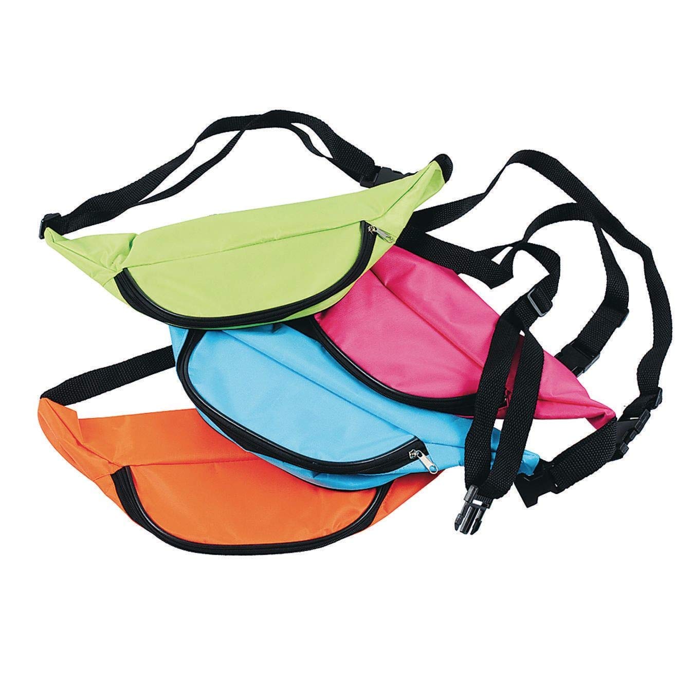 U.S. Toy Assorted Neon Color Adjustable Fanny Packs (12)