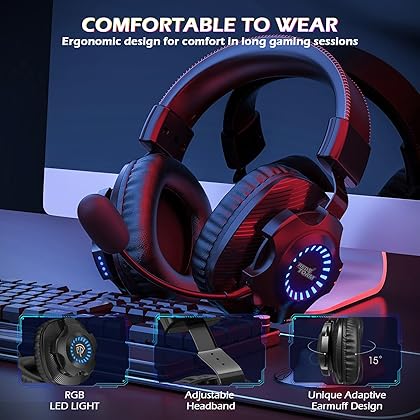 EasySMX Wireless Gaming Headset with Detachable Noise Cancelling Microphone, 2.4G Bluetooth & 3.5mm Wired Jack 3 Modes RGB Wireless Gaming Headphones for PS5/PS4/PC, Mac, Switch, Phone