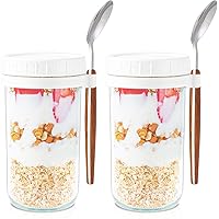 Overnight Oats Containers with lids and Spoons: 24 oz Mason Jars for Overnight Oats - 2 Pack Glass Meal Prep Container for Oatmeal - Food Storage Containers/Canning Jars/Food Jars