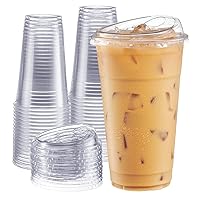 Comfy Package [24 oz. - 100 Sets Crystal Clear Plastic Cups With Strawless Sip-Lids
