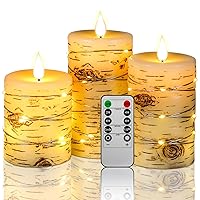 Flameless Candle LED Candles Hand Painted Birch Bark Effect Recessed Light String Candle Set of 3(H4,5,6