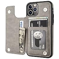 iPhone 11 Pro Wallet Case with Card Holder, PU Leather Kickstand Card Slots Case,Double Magnetic Clasp and Durable Shockproof Cover for iPhone 11 Pro 5.8 Inch (Gray)