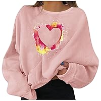 Valentine Day Swearshirt for Women Cute Heart Print Long Sleeve Shirts Casual Sweatshirt Fall Clothes Tops