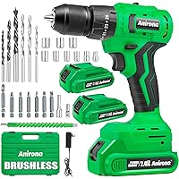 ANIRONA 20V Brushless Cordless Drill Set, 25+3 Impact Drill Set with 2 x 2.0Ah Batteries and Charger, 450 In-lbs Torque, 3/8