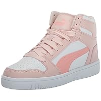 PUMA Rebound Layup Mid Sneaker, White-Peach Smoothie-Frosty Pink, 5.5 US Unisex Big Kid