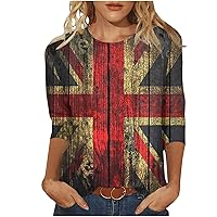 American Flag Shirts Women Summer Casual 3/4 Sleeve Tops Patriotic Shirt 4th of July Independence Day Blouse Tee