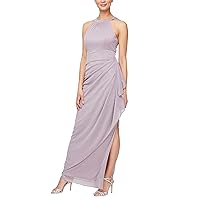 Alex Evenings Women's Long Glitter Mesh Halter Cascade Dress (Petite and Regular Sizes)