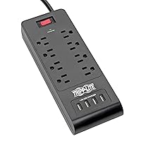 Tripp Lite Home Office Surge Protector with USB Charging, 8 Outlet Surge Protector Power Strip, 4 USB Ports, 6ft Cord, 1800 Joules, Black (TLP864USBB)