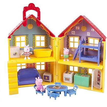 Peppa Pig's House Playset, 17 Pieces - Includes Foldable House Case, Character Figures & Room Accessories - Toy Gift for Kids - Ages 2+