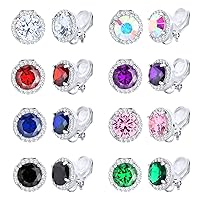 NEWITIN 8 Pairs Clip On Halo Earrings for Women Crystal Earrings Inlaid Cubic Zirconia Earrings Charming Fashion Wedding Earrings Non Piercing Clip on Earrings for Girls