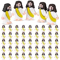 Sumind 50 Pcs Jesus Toys Easter Original Design Mini Rubber Jesus Figurine to Hide and Seek Religious Party Favors Sunday School Craft Baptism Gifts for Easter Egg Stuffers(Yellow)