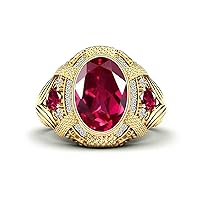 10K 14K 18K Gold 2 Carat Ruby Engagement for Men Gold Mens Ruby Ring Oval Cut Best Gift for Birthday Anniversary Christmas Fathers Day