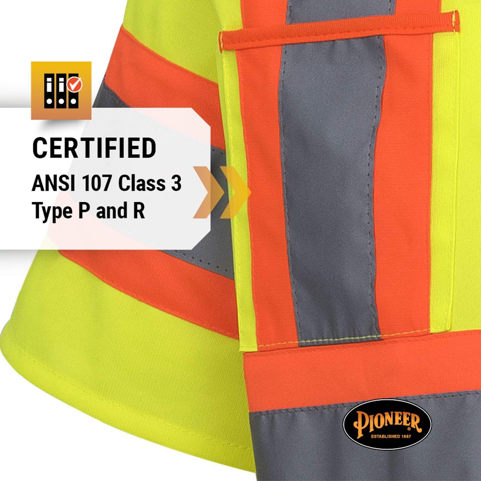 Pioneer Hi Vis Tricot Sleeved Safety Vest - High Visibility Reflective Tape - 4 Pockets - Yellow/Green - for Men & Women