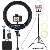 18 inch LED Ring Light with Tripod Stand Dimmable Makeup Selfie Ring Light for Studio Portrait YouTube Vlog Video Shooting with Carrying Bag and Remote Controller, CRI 90