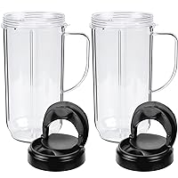 22oz Magic Bullet Blender Cups Replacement Parts -𝗙𝗼𝗼𝗱 𝗚𝗿𝗮𝗱𝗲 𝗠𝗮𝘁𝗲𝗿𝗶𝗮𝗹 -with Flip Top To-Go Lid and Handle for Magic Bullet 250w MB1001 Blender Accessories(2 Pack)