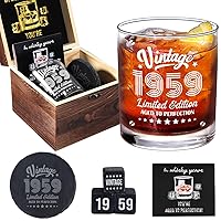 65th Birthday Gifts for Men, Vintage 1959 Whiskey Rocks Glass Set, 65th Birthday Decorations Party Favors for Him Dad Husband Uncle, 65 Years Old Bday Decorations Whisky Glass and Chilling Stones