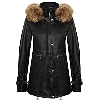Women's Warm Leather Jacket Detachable Hooded Parker Trench Coat