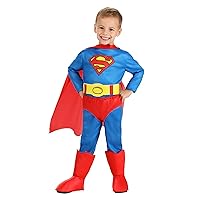 Toddlers Classic Superman Costume, Red & Blue Superhero Suit & Red Cape for Superhero Cosplay & Halloween