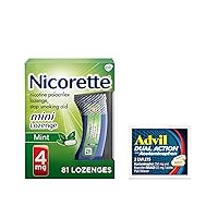 Nicorette 4 mg Mini Nicotine Lozenges to Help Stop Smoking - Mint Flavored Stop Smoking Aid, 1-Pack, 81 Count, Plus Advil Dual Action Coated Caplets with Acetaminophen, 2 Count