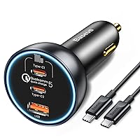 160W USB C Car Charger, Baseus Type C Car Charger, QC5.0 PD3.0 PPS 3 Ports Super Fast Charging Car Phone Charger Adapter for iPhone 15 14 13 Pro, Samsung S22 iPad MacBook Pro