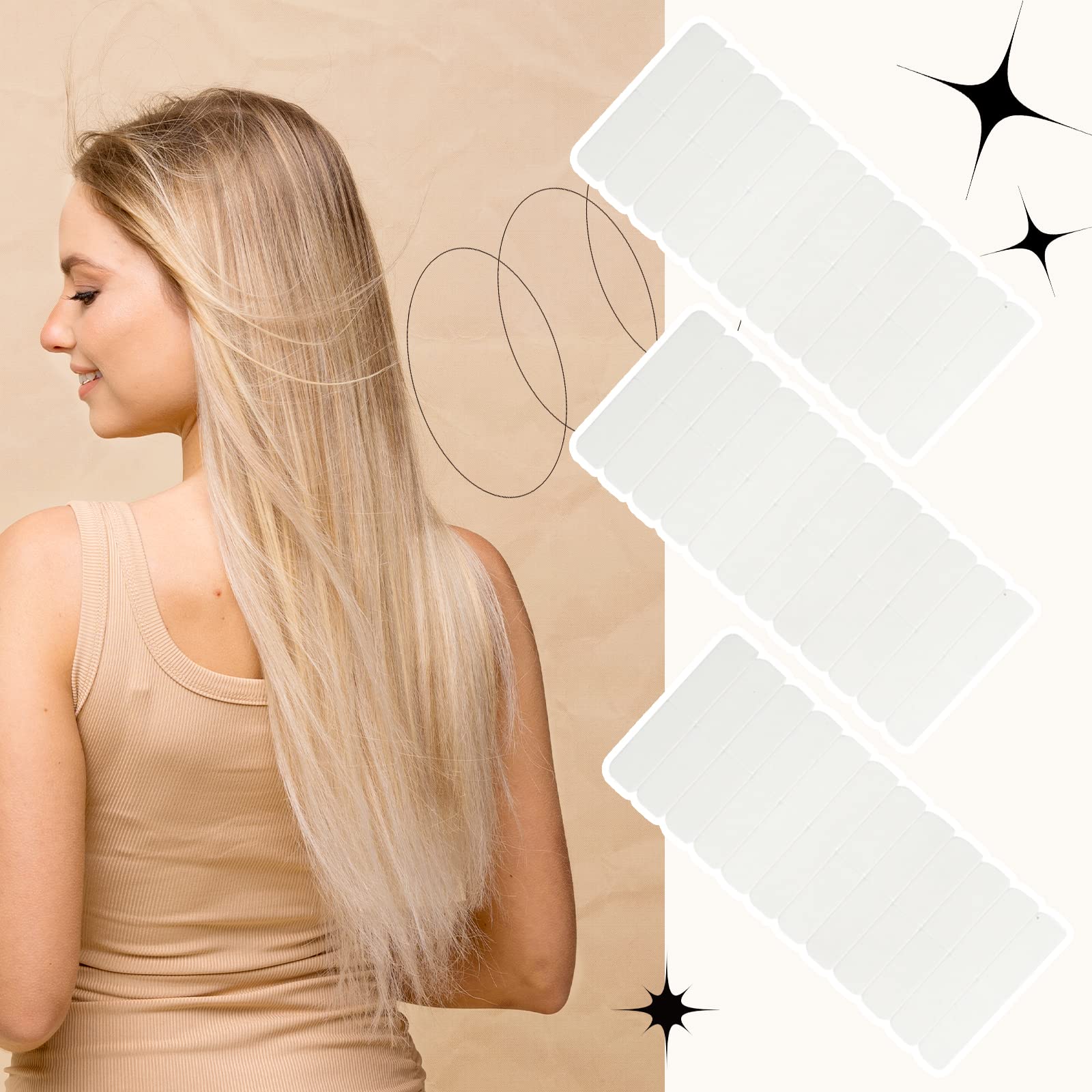 Full Shine Replaceable Tape Tabs No-Residue Tape for Extensions Human Hair 3 Sheets White Tape Tab,36pcs