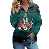 Christmas Sweatshirts for Women Print Fashion Sparkly Classic Loose with Long Sleeve Half Zip V Neck Pullover Tops