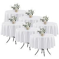 6 Pack White Round Table Clothes - 70 Inches in Diameter - Stain Resistant and Washable Tablecloths, Polyester Fabric Table Covers for Wedding, Party, Banquet, Gathering